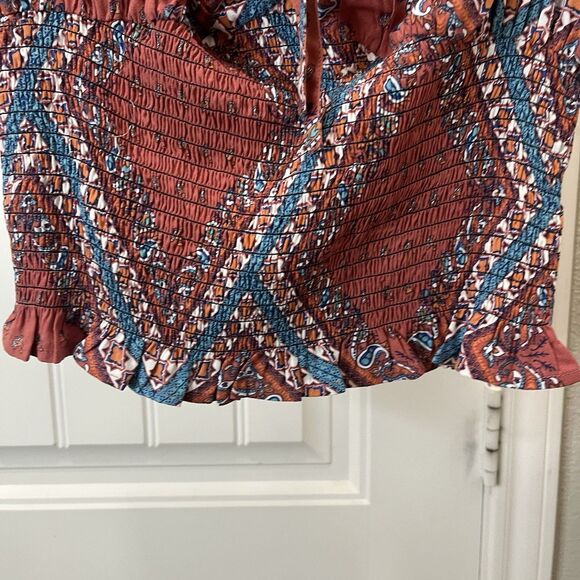 Rock & Roll Denim Mauve Pink Floral Paisley Western Smocked Cowgirl Crop Top S - Picture 3 of 9